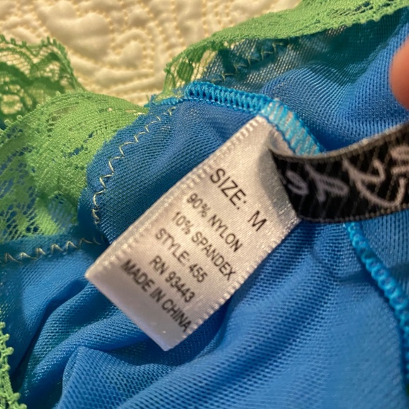 Honeydew silky satin green & blue mesh panties - Picture 4 of 5
